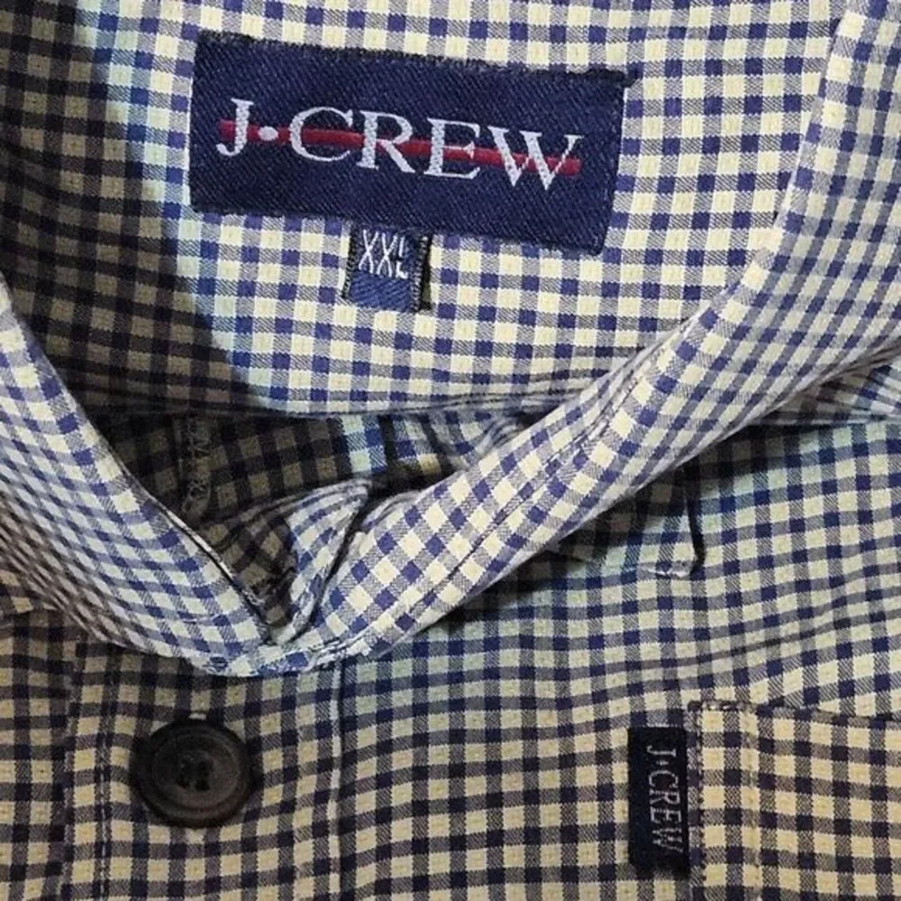 J.Crew Check Shirt Mens 2XL‎ Blue Short Sleeve Cotton Blend Button-Up EUC